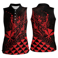 Personalized King Kamehameha Day Women Sleeveless Polo Shirt Kakau Polynesian Pattern