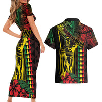 King Kamehameha Day Couples Matching Short Sleeve Bodycon Dress and Hawaiian Shirt Hawaii Kakau Reggae