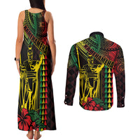 King Kamehameha Day Couples Matching Tank Maxi Dress and Long Sleeve Button Shirt Hawaii Kakau Reggae
