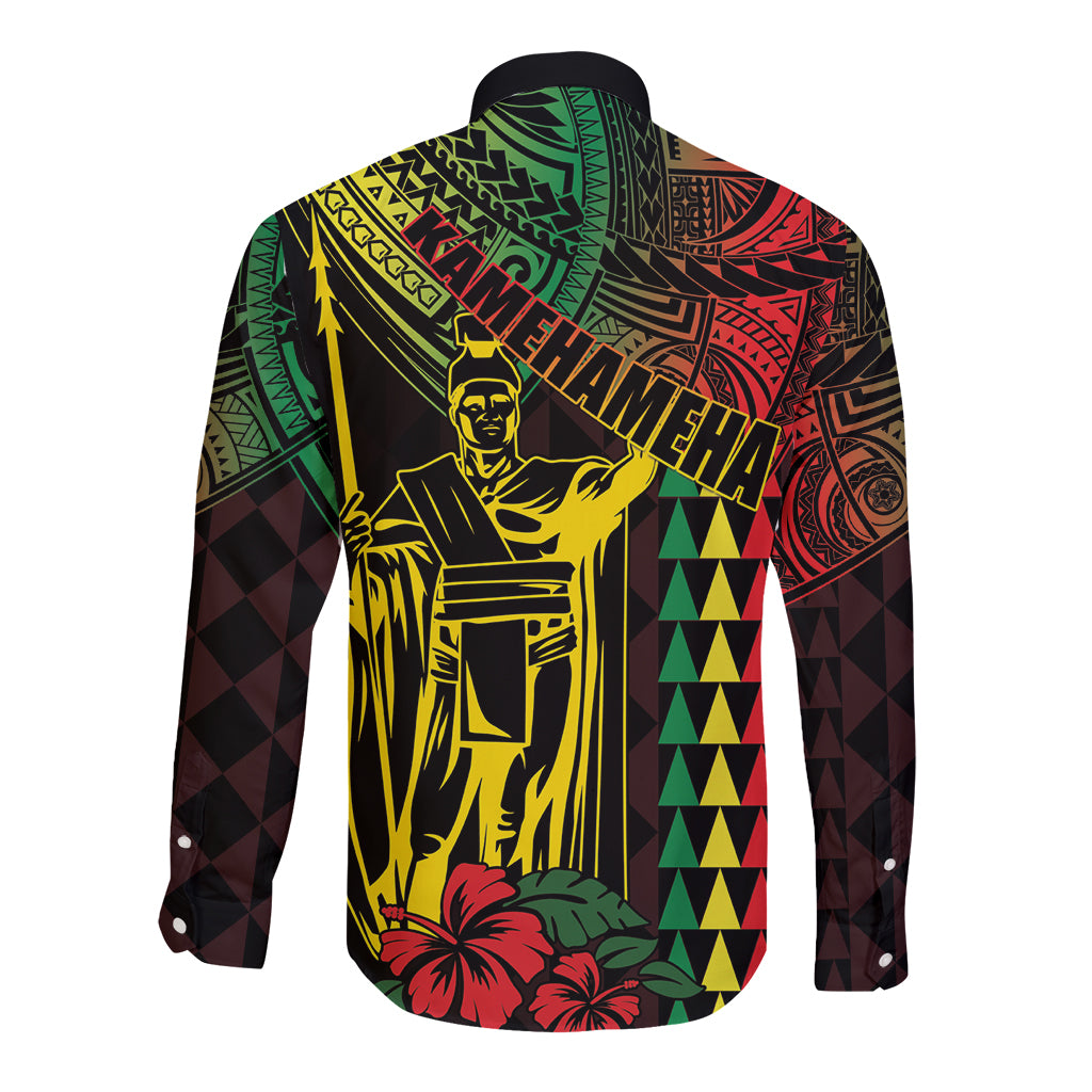 King Kamehameha Day Long Sleeve Button Shirt Hawaii Kakau Reggae