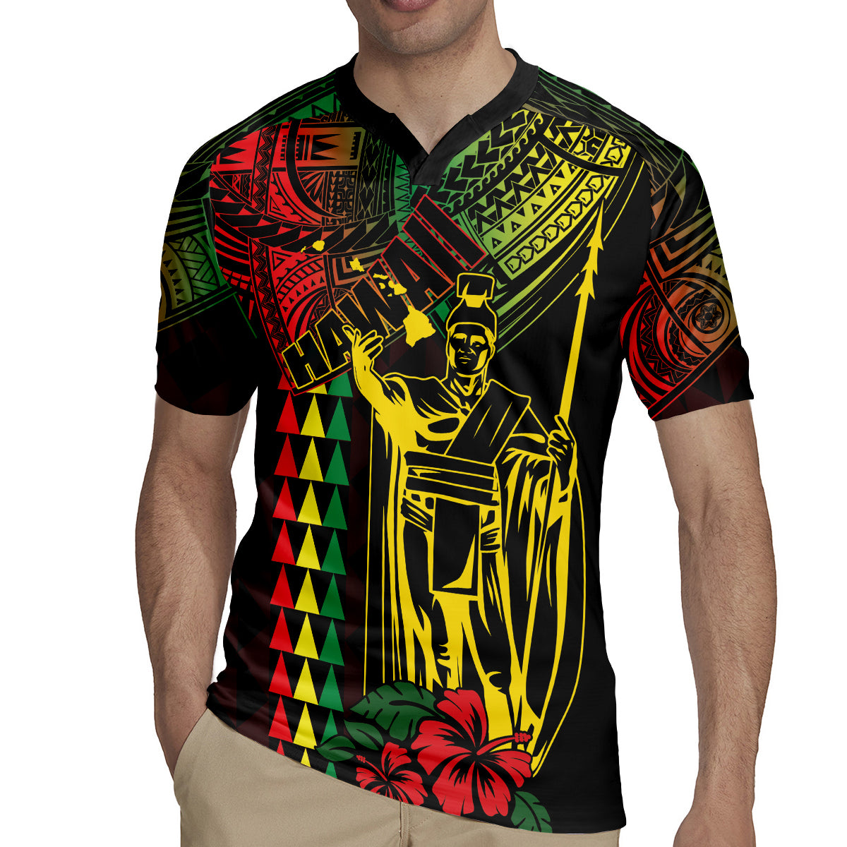 King Kamehameha Day Rugby Jersey Hawaii Kakau Reggae