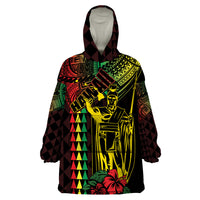 King Kamehameha Day Wearable Blanket Hoodie Hawaii Kakau Reggae