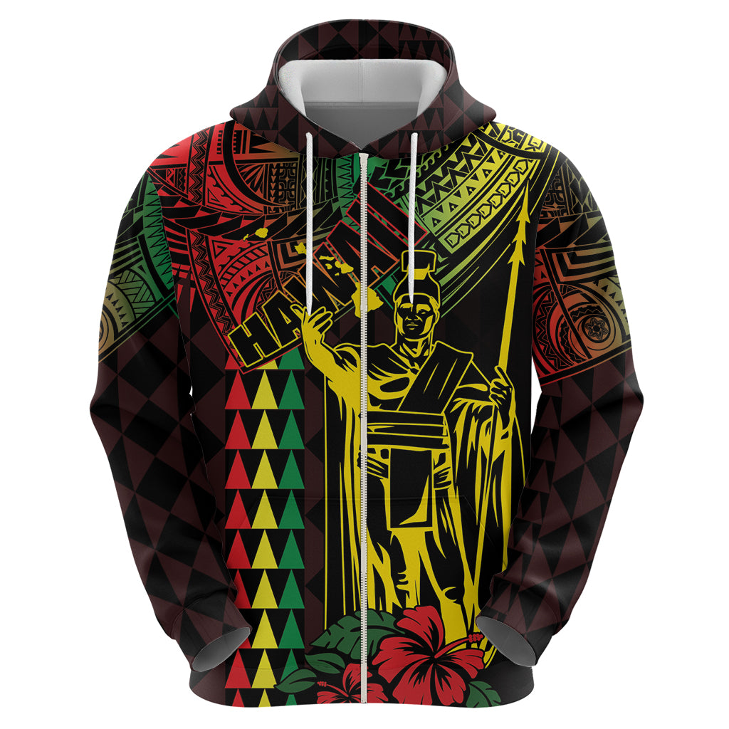 King Kamehameha Day Zip Hoodie Hawaii Kakau Reggae