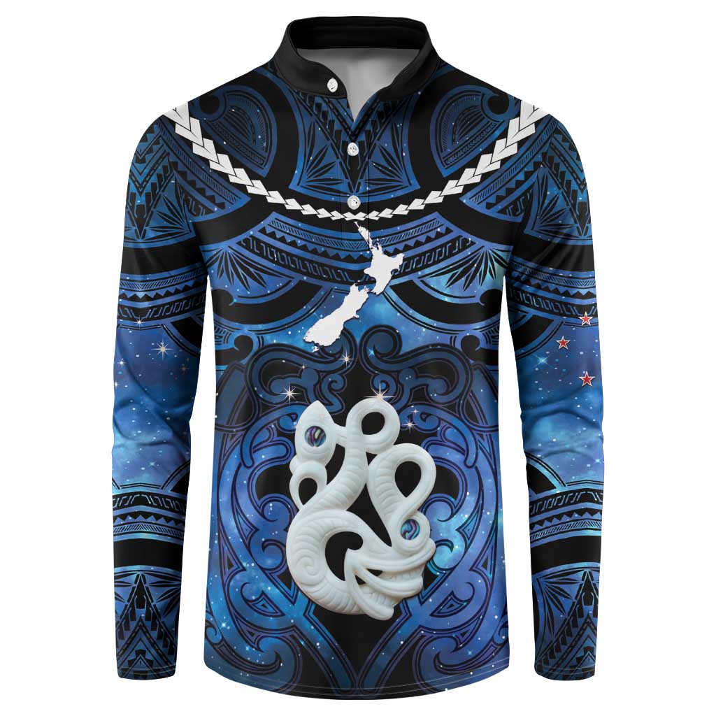 Personalized Maori Matariki Manaia Button Sweatshirt Maori Kowhaiwhai Pattern Galaxy
