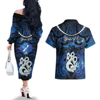 Personalized Maori Matariki Manaia Couples Matching Off The Shoulder Long Sleeve Dress and Hawaiian Shirt Maori Kowhaiwhai Pattern Galaxy