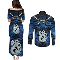Personalized Maori Matariki Manaia Couples Matching Puletasi and Long Sleeve Button Shirt Maori Kowhaiwhai Pattern Galaxy