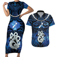 Personalized Maori Matariki Manaia Couples Matching Short Sleeve Bodycon Dress and Hawaiian Shirt Maori Kowhaiwhai Pattern Galaxy