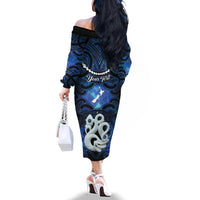 Personalized Maori Matariki Manaia Family Matching Off The Shoulder Long Sleeve Dress and Hawaiian Shirt Maori Kowhaiwhai Pattern Galaxy