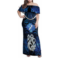 Personalized Maori Matariki Manaia Family Matching Off Shoulder Maxi Dress and Hawaiian Shirt Maori Kowhaiwhai Pattern Galaxy