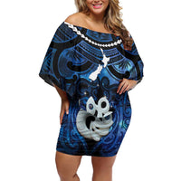 Personalized Maori Matariki Manaia Off Shoulder Short Dress Maori Kowhaiwhai Pattern Galaxy