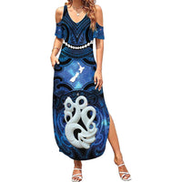 Personalized Maori Matariki Manaia Summer Maxi Dress Maori Kowhaiwhai Pattern Galaxy