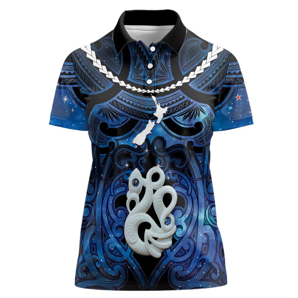 Personalized Maori Matariki Manaia Women Polo Shirt Maori Kowhaiwhai Pattern Galaxy