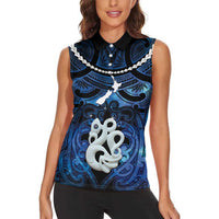 Personalized Maori Matariki Manaia Women Sleeveless Polo Shirt Maori Kowhaiwhai Pattern Galaxy