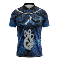 Personalized Maori Matariki Manaia Zipper Polo Shirt Maori Kowhaiwhai Pattern Galaxy LT01 Blue - Polynesian Pride