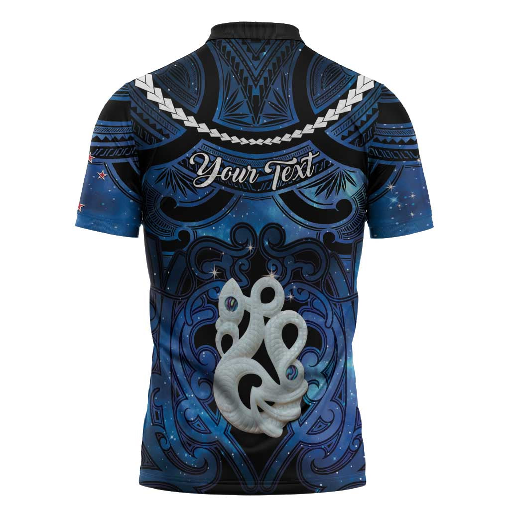 Personalized Maori Matariki Manaia Zipper Polo Shirt Maori Kowhaiwhai Pattern Galaxy LT01 - Polynesian Pride