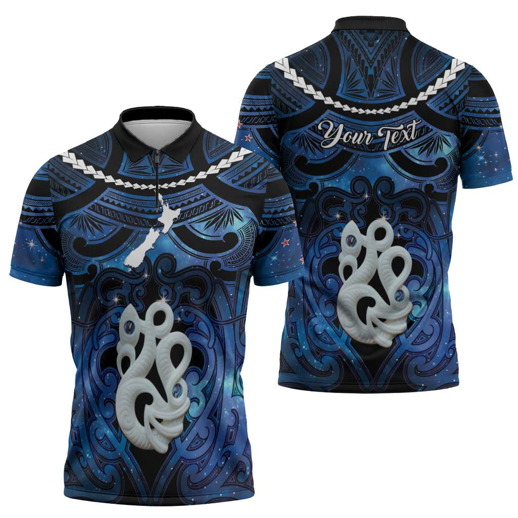 Personalized Maori Matariki Manaia Zipper Polo Shirt Maori Kowhaiwhai Pattern Galaxy LT01 - Polynesian Pride