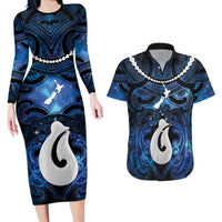 Personalized Maori Matariki Hei Matau Couples Matching Long Sleeve Bodycon Dress and Hawaiian Shirt Maori Kowhaiwhai Pattern Galaxy