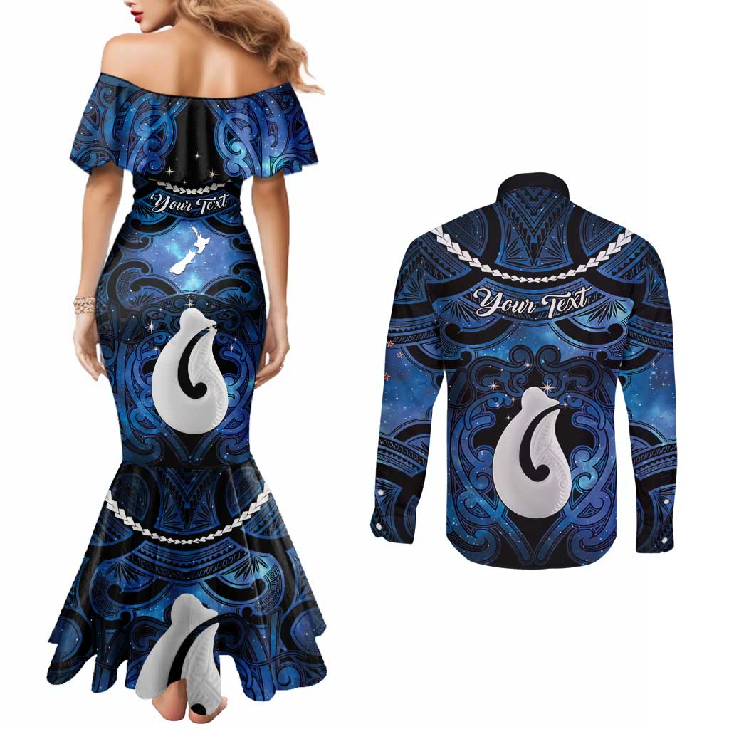 Personalized Maori Matariki Hei Matau Couples Matching Mermaid Dress and Long Sleeve Button Shirt Maori Kowhaiwhai Pattern Galaxy