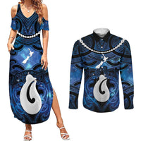 Personalized Maori Matariki Hei Matau Couples Matching Summer Maxi Dress and Long Sleeve Button Shirt Maori Kowhaiwhai Pattern Galaxy