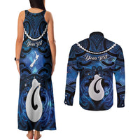 Personalized Maori Matariki Hei Matau Couples Matching Tank Maxi Dress and Long Sleeve Button Shirt Maori Kowhaiwhai Pattern Galaxy