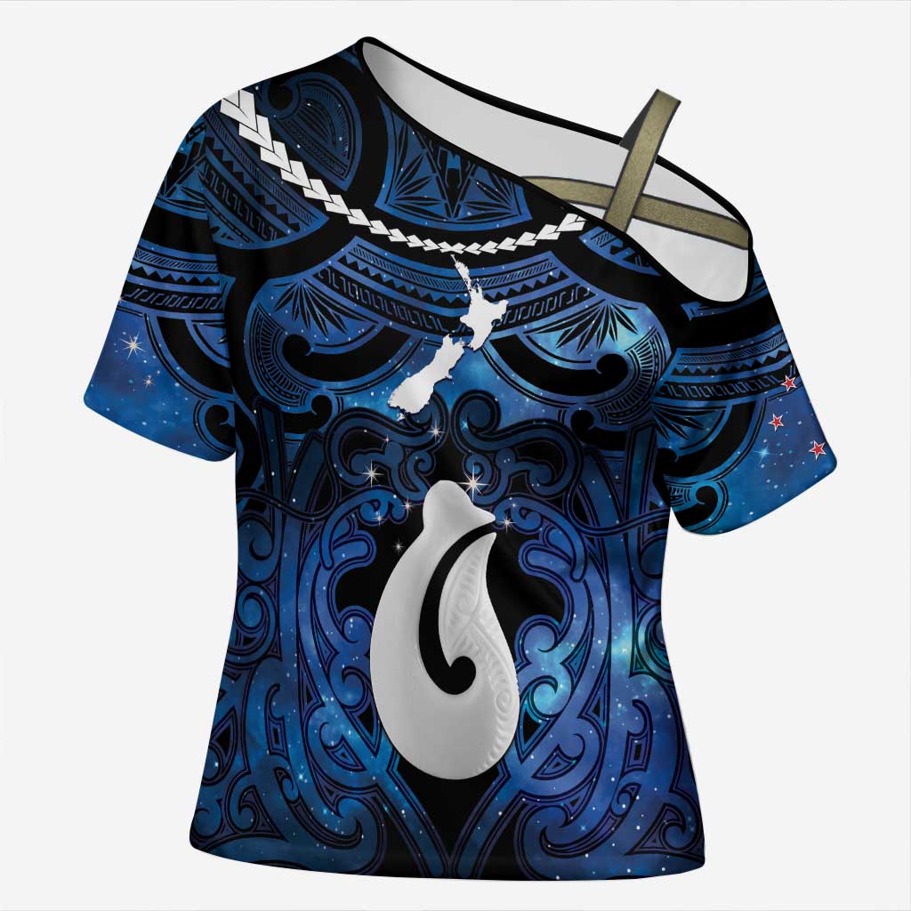 Personalized Maori Matariki Hei Matau Cross Shoulder Shirt Maori Kowhaiwhai Pattern Galaxy