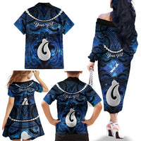 Personalized Maori Matariki Hei Matau Family Matching Off The Shoulder Long Sleeve Dress and Hawaiian Shirt Maori Kowhaiwhai Pattern Galaxy