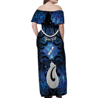 Personalized Maori Matariki Hei Matau Family Matching Off Shoulder Maxi Dress and Hawaiian Shirt Maori Kowhaiwhai Pattern Galaxy