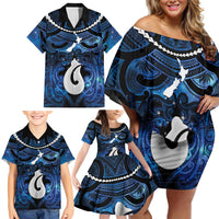 Personalized Maori Matariki Hei Matau Family Matching Off Shoulder Short Dress and Hawaiian Shirt Maori Kowhaiwhai Pattern Galaxy LT01 - Polynesian Pride