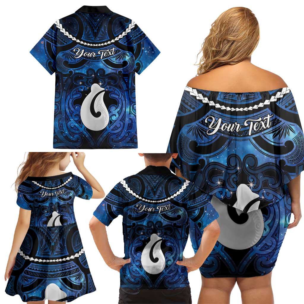 Personalized Maori Matariki Hei Matau Family Matching Off Shoulder Short Dress and Hawaiian Shirt Maori Kowhaiwhai Pattern Galaxy LT01 - Polynesian Pride
