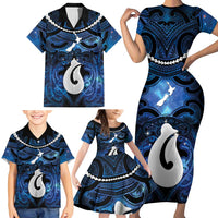 Personalized Maori Matariki Hei Matau Family Matching Short Sleeve Bodycon Dress and Hawaiian Shirt Maori Kowhaiwhai Pattern Galaxy