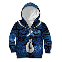 Personalized Maori Matariki Hei Matau Kid Hoodie Maori Kowhaiwhai Pattern Galaxy LT01 Zip Hoodie Blue - Polynesian Pride