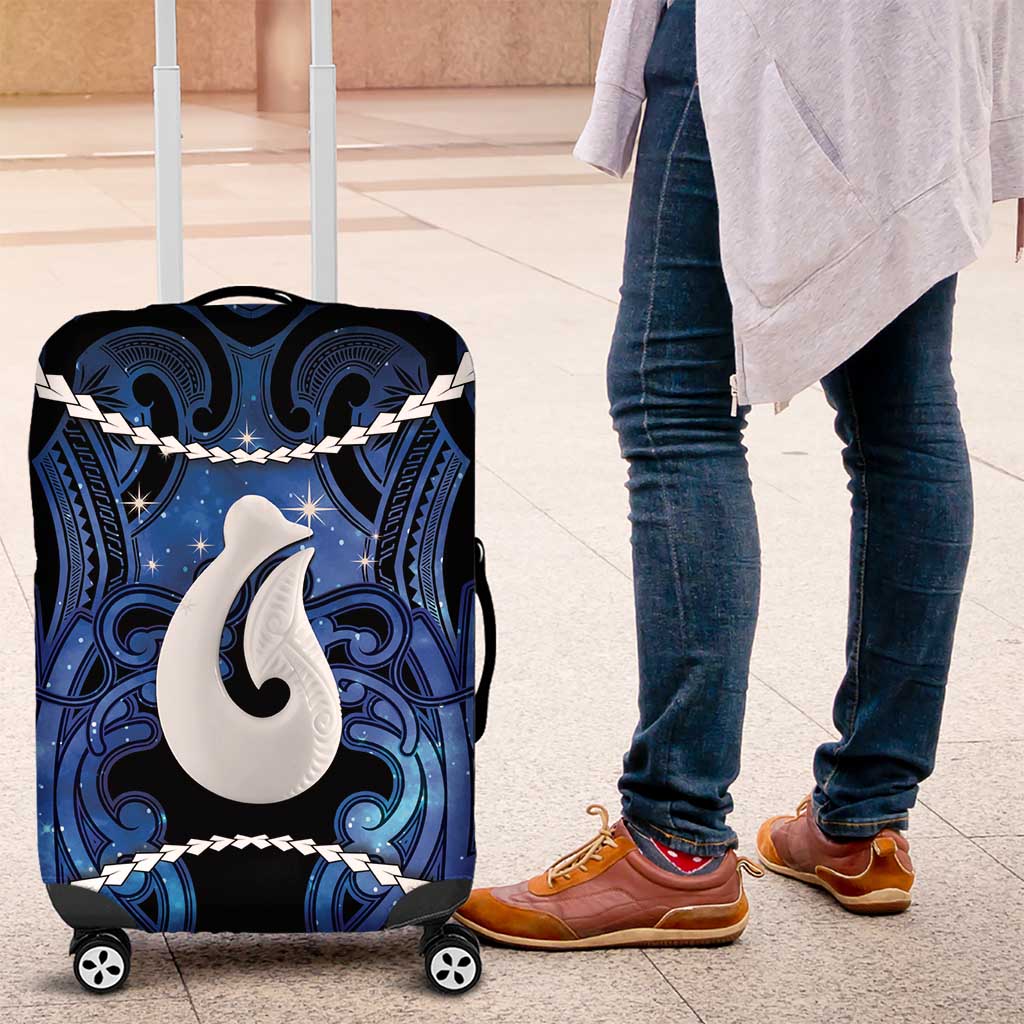Maori Matariki Hei Matau Luggage Cover Maori Kowhaiwhai Pattern Galaxy LT01 Blue - Polynesian Pride