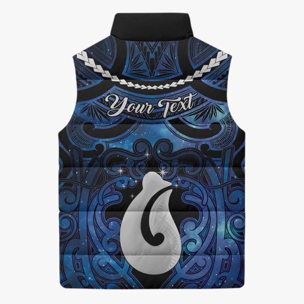Personalized Maori Matariki Hei Matau Sleeveless Puffer Jacket Maori Kowhaiwhai Pattern Galaxy