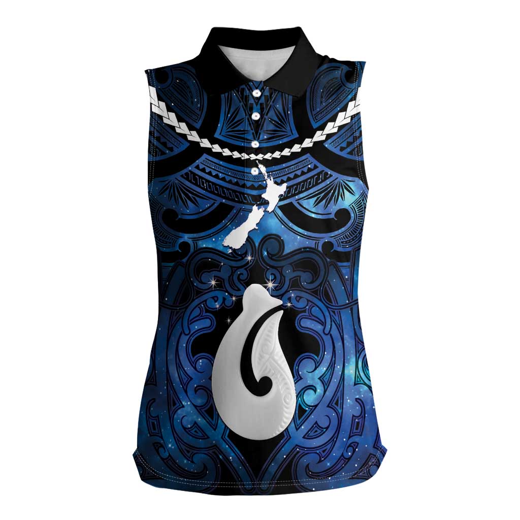 Personalized Maori Matariki Hei Matau Women Sleeveless Polo Shirt Maori Kowhaiwhai Pattern Galaxy LT01 Female Blue - Polynesian Pride