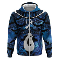 Personalized Maori Matariki Hei Matau Zip Hoodie Maori Kowhaiwhai Pattern Galaxy LT01 Zip Hoodie Blue - Polynesian Pride