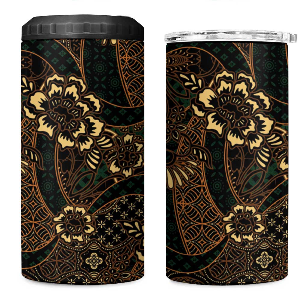 Indonesian Batik Pattern Vintage Brown 4 in 1 Can Cooler Tumbler