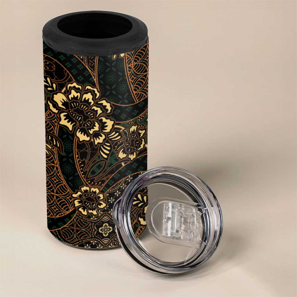 Indonesian Batik Pattern Vintage Brown 4 in 1 Can Cooler Tumbler