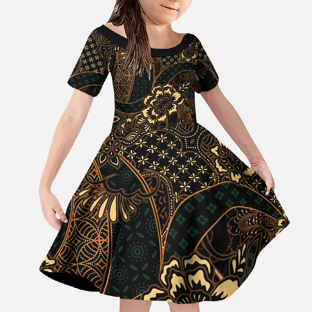 Indonesian Batik Pattern Vintage Brown Family Matching Long Sleeve Bodycon Dress and Hawaiian Shirt
