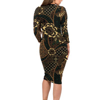 Indonesian Batik Pattern Vintage Brown Family Matching Long Sleeve Bodycon Dress and Hawaiian Shirt