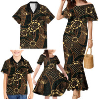 Indonesian Batik Pattern Vintage Brown Family Matching Mermaid Dress and Hawaiian Shirt