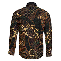 Indonesian Batik Pattern Vintage Brown Family Matching Off The Shoulder Long Sleeve Dress and Hawaiian Shirt