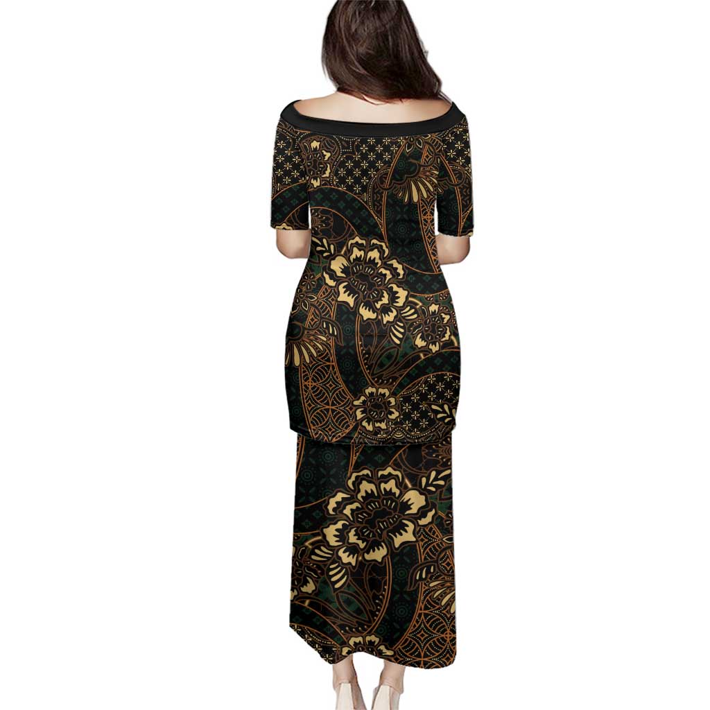 Indonesian Batik Pattern Vintage Brown Family Matching Puletasi and Hawaiian Shirt