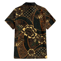 Indonesian Batik Pattern Vintage Brown Family Matching Short Sleeve Bodycon Dress and Hawaiian Shirt