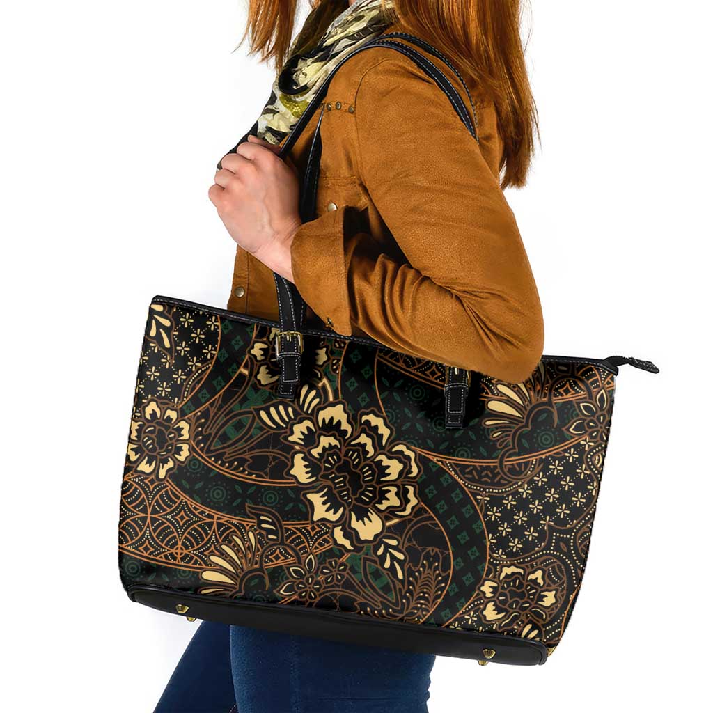 Indonesian Batik Pattern Vintage Brown Leather Tote Bag