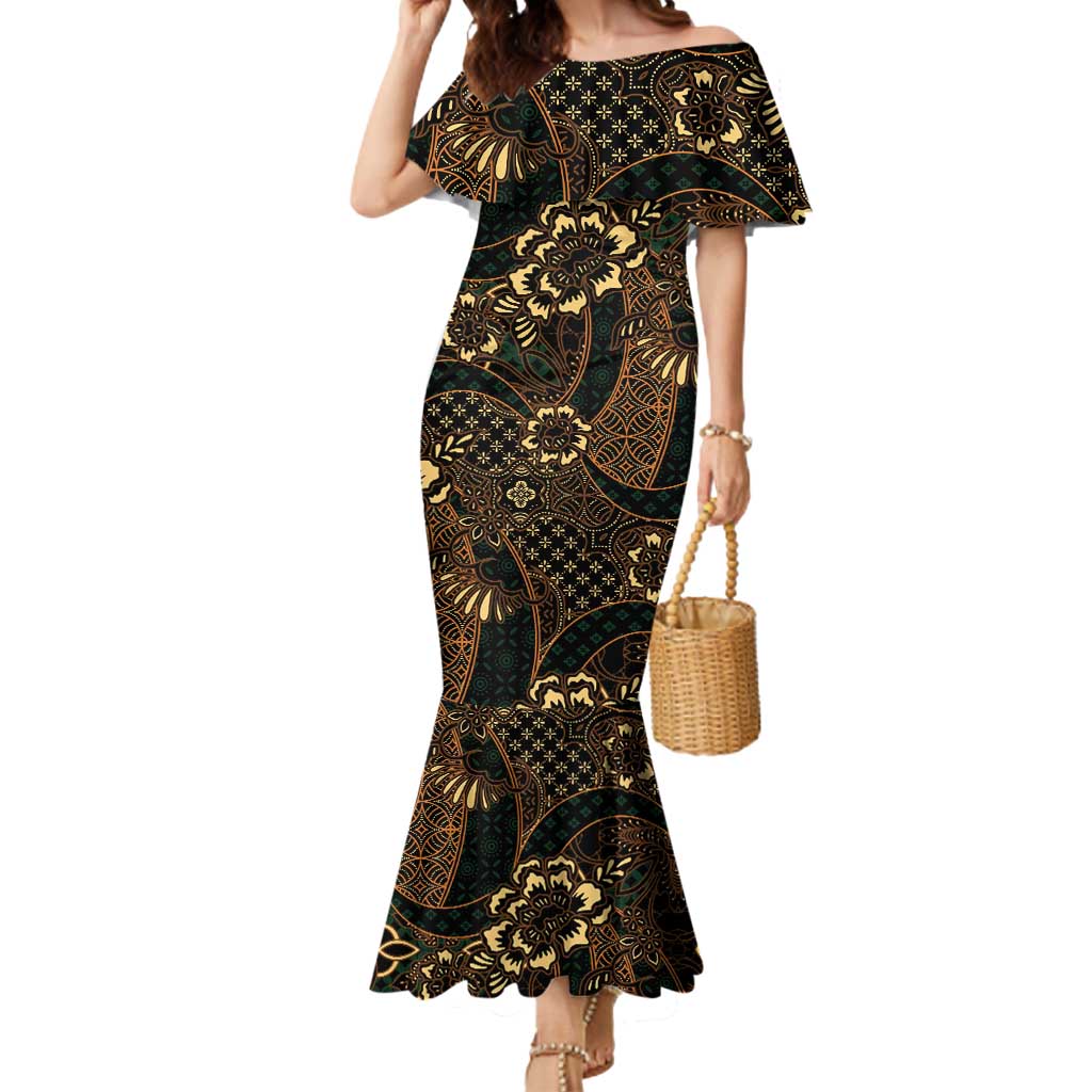 Indonesian Batik Pattern Vintage Brown Mermaid Dress