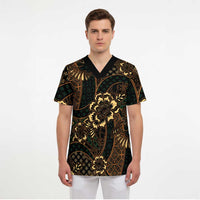 Indonesian Batik Pattern Vintage Brown Scrub Top - Polynesian Pride