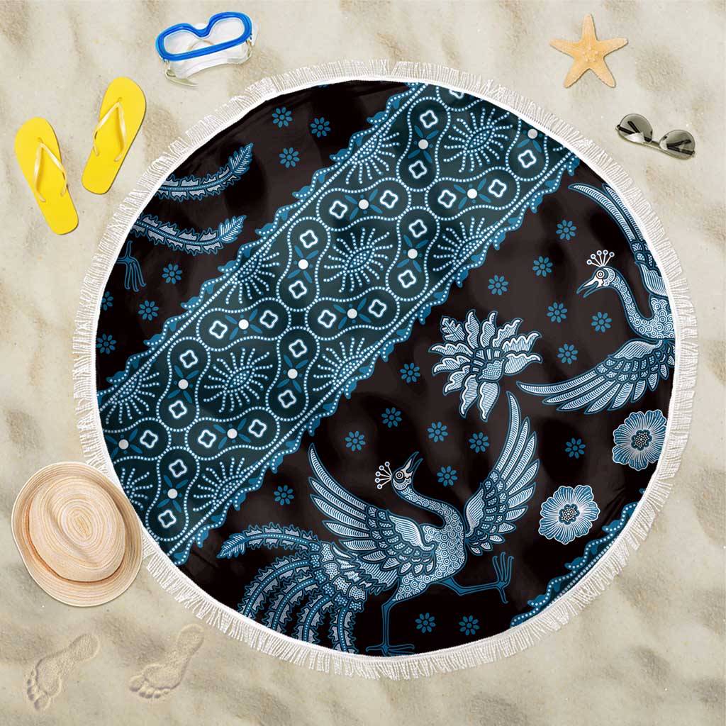 Indonesia Batik Pattern Beach Blanket Blue Version
