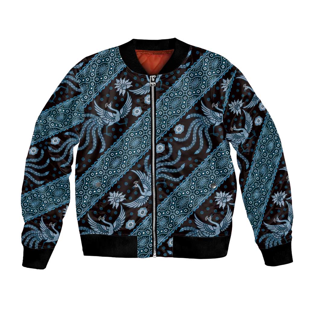 Indonesia Batik Pattern Bomber Jacket Blue Version