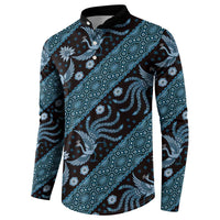 Indonesia Batik Pattern Button Sweatshirt Blue Version