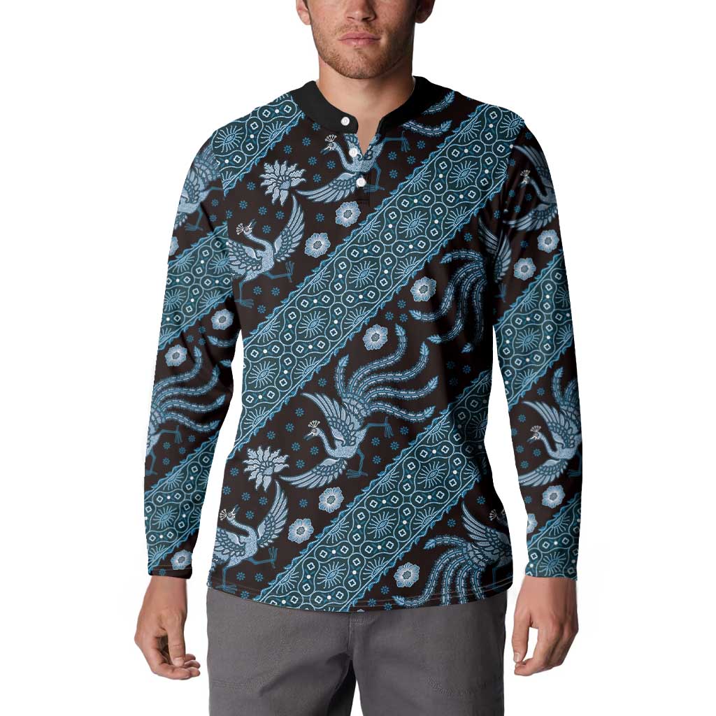 Indonesia Batik Pattern Button Sweatshirt Blue Version